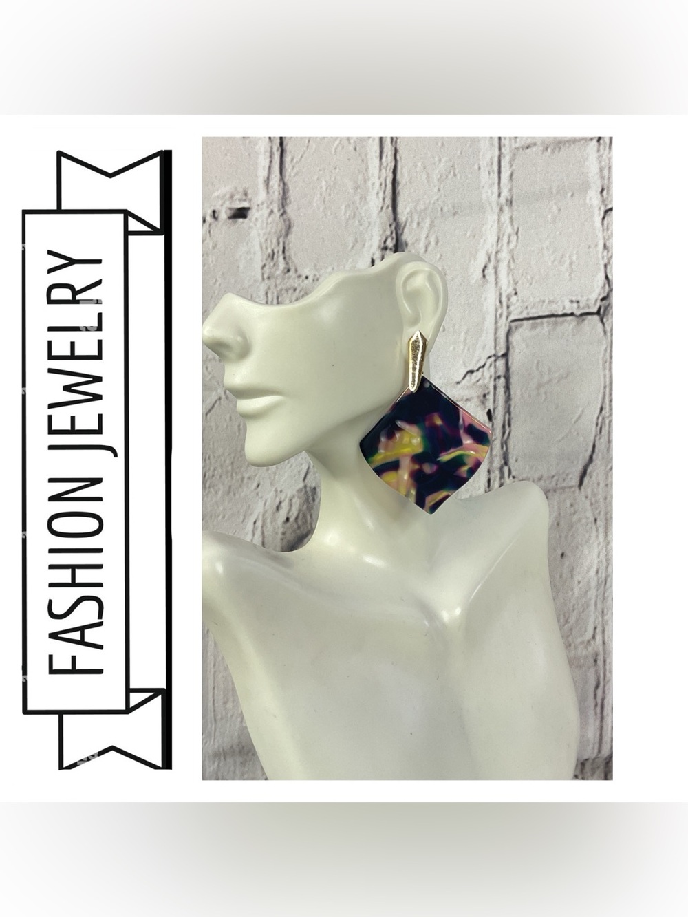 🌟🌟 Gold Tone Multicolor Resin Statement Drop Earrings